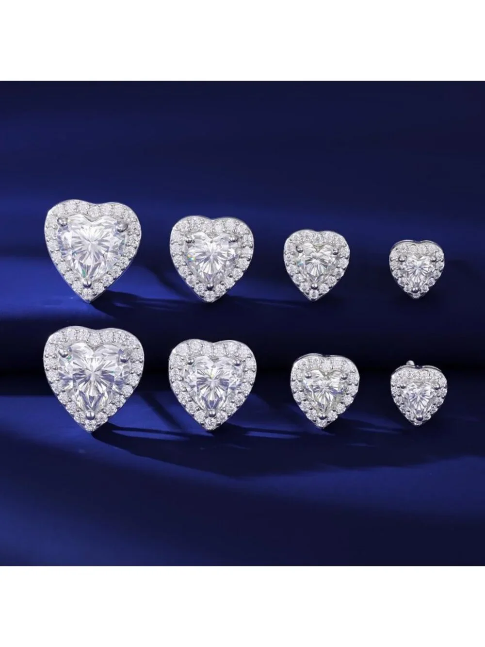 Elegant Moissanite Heart Stud Earrings, 18K White Gold Plated, Screw Back